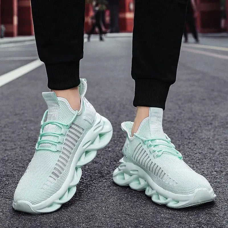 MAEDEF men's breathable mesh sneakers with mint green platform sole, casual running shoes