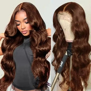 13x6 Chocolate Brown HD Swiss Lace Front Human Hair Wigs Body Wave 46 Inch 200 Density Colored Human Hair Wigs For Women