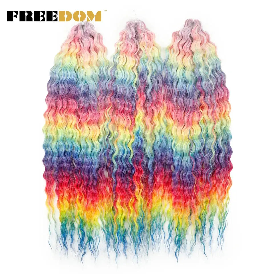 Ariel Synthetic Twist Crochet Hair 22in water-wave extensions, rainbow ombre, 300g, Simples Market
