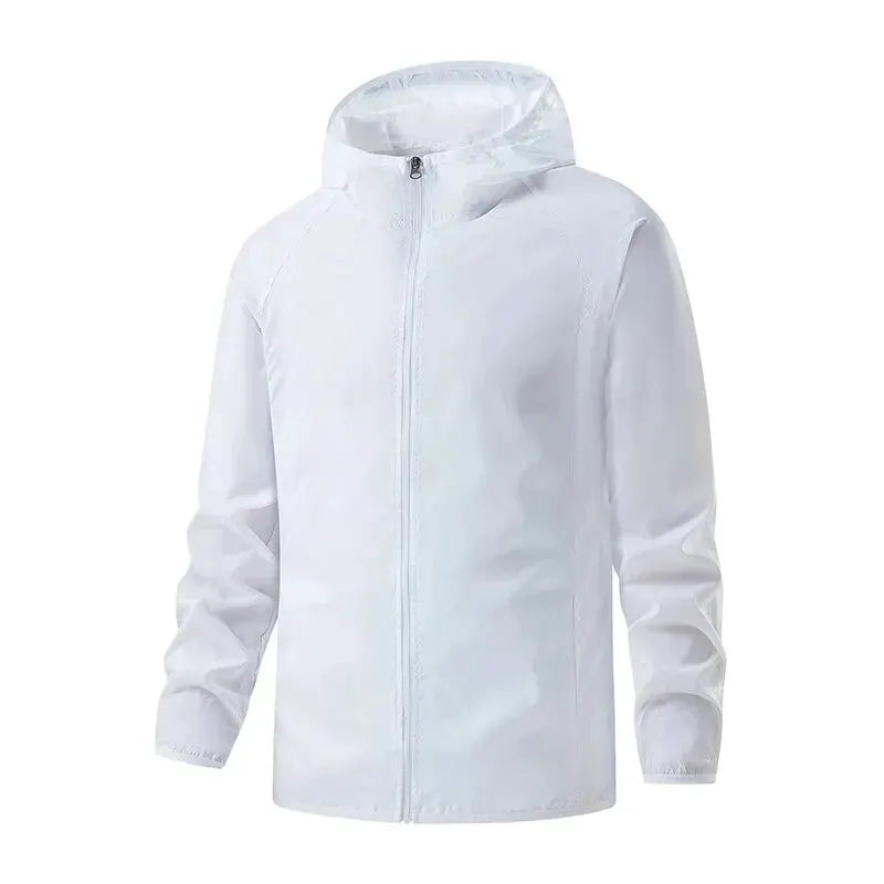 LNGXO waterproof hiking jacket with hood, white unisex windbreaker rain coat