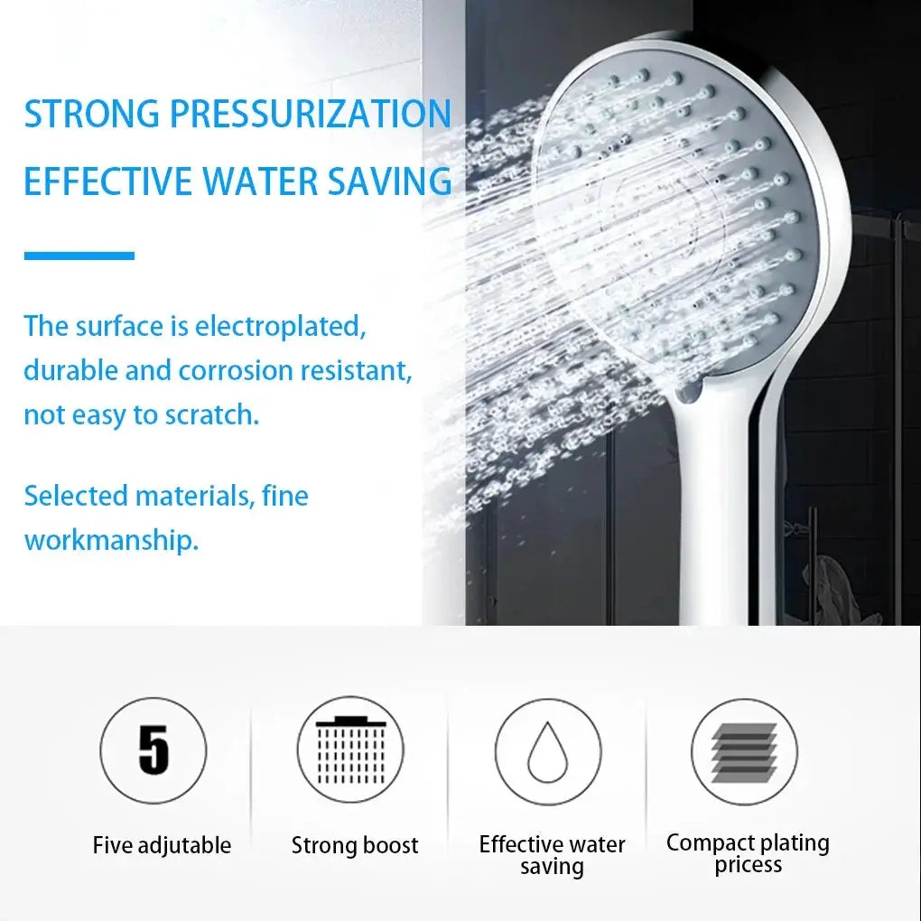 Simples Market handheld shower head, white with chrome finish, 5 adjustable spray modes for water saving