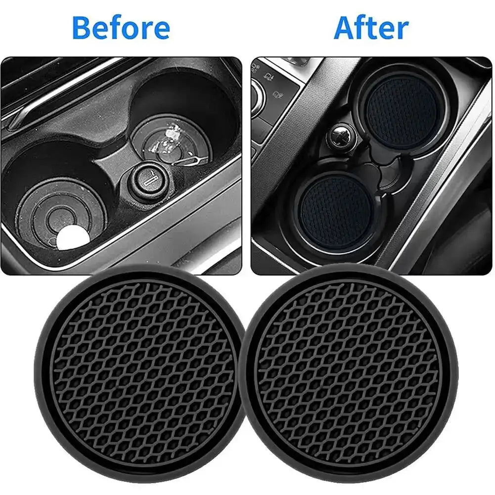 Car cup holder coasters, 2pcs, black PVC anti-slip, universal fit