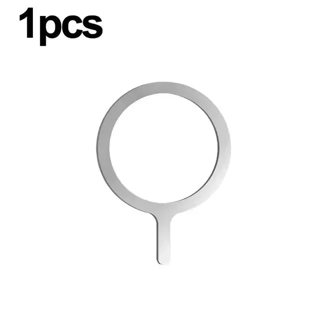 Magnetic adapter ring by Simples Market, round silver metal plate for MagSafe wireless charging, 1pc