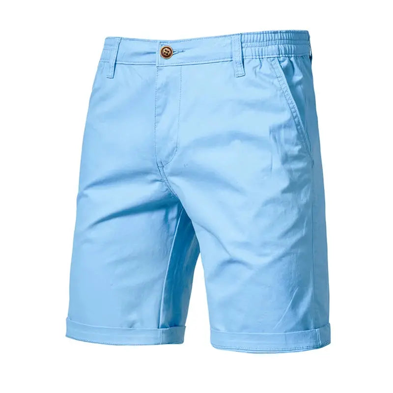 Men's light-blue 100% cotton shorts with elastic waist for casual beachwear