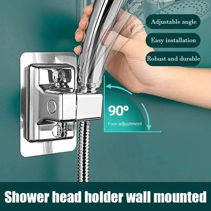 Shower head holder by Simples Market, chrome, wall-mounted, self-adhesive, adjustable angle