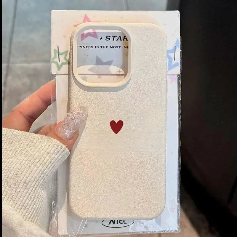 iPhone case by Simples Market, cream-colored with red heart, soft TPU