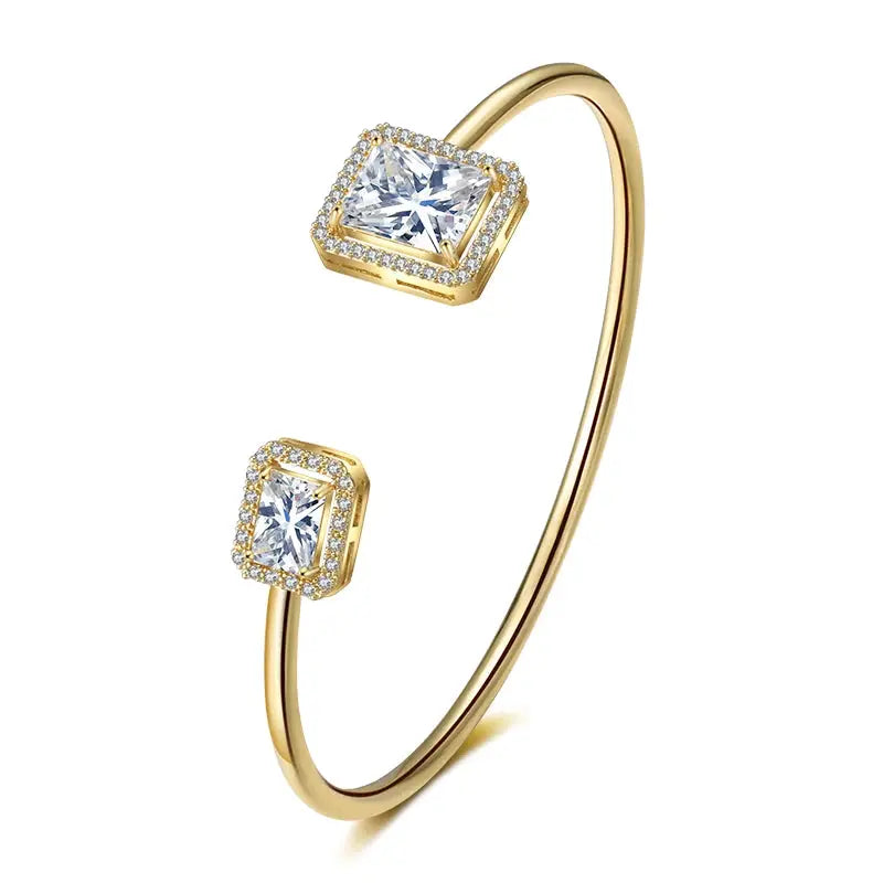 Luxury Geometry Gold Color Cuff Bangles For Women With Cubic Zirconia Bracelets For Party And Everyday Wear