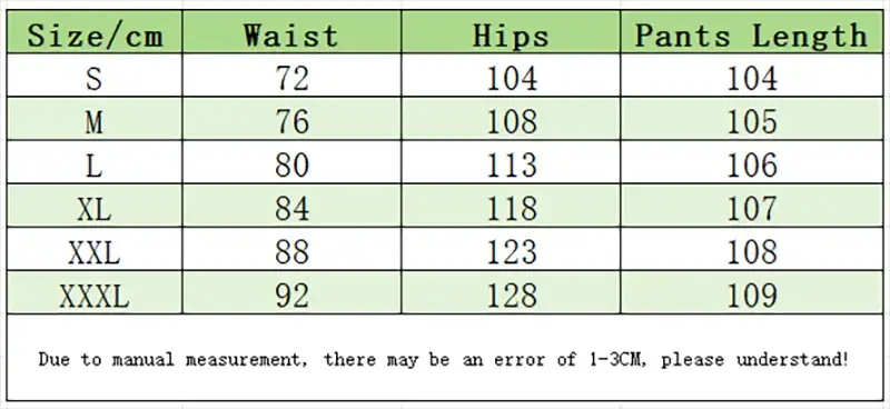 Simples Market Summer men’s cotton/linen pants size chart with waist 72–92 cm, hips 104–128 cm