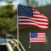 Aer American Car Flag 12x18 Inch With Plastic Pole For Vehicles