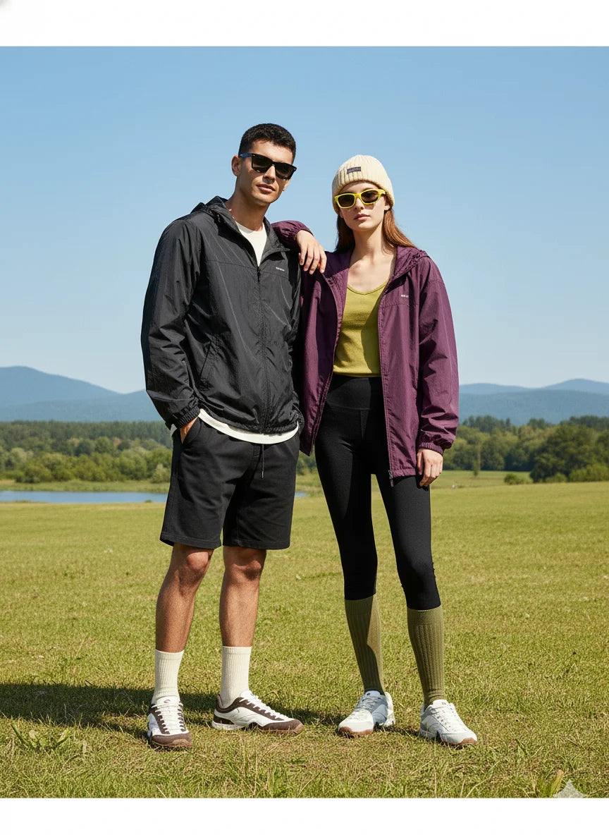 HOBIBEAR wide-width hiking shoes; unisex trekking sneakers, black/white pair and white sneakers, two pairs shown