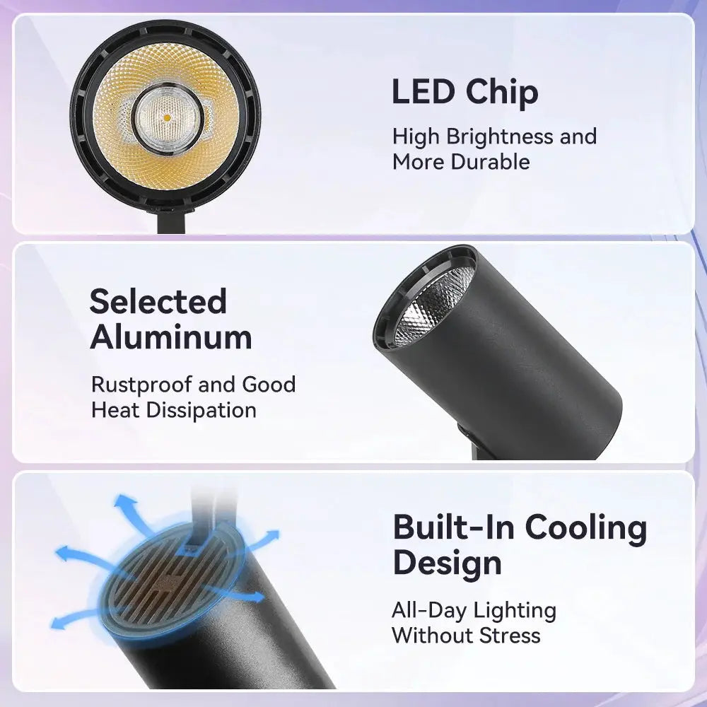 Simples Market LED spot track lighting kit in black aluminum with 220V, 20/30/40/50W options.