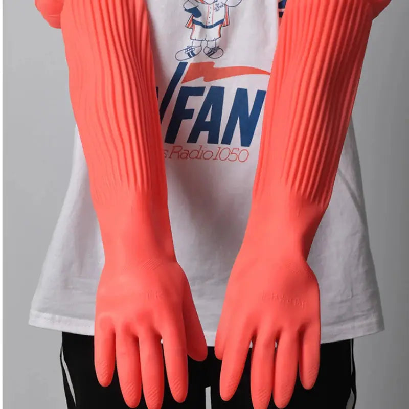 Dishwashing silicone gloves by Simples Market, orange long-length, 1 pair