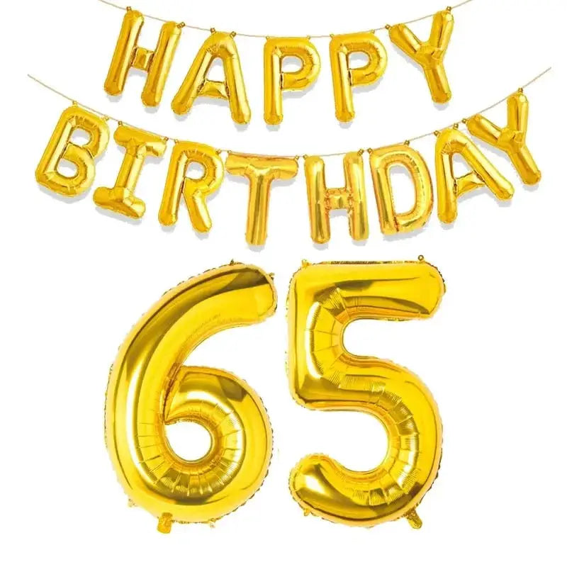 15 Piece Gold Happy Birthday Foil Balloons Set With Numeric Cutouts For Milestone Ages 10 To 60 Kids And Adults
