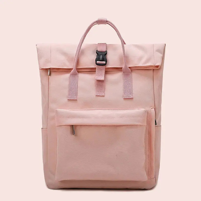 Simples Market pink schoolbag backpack, large-capacity 14-inch laptop bag for girls.