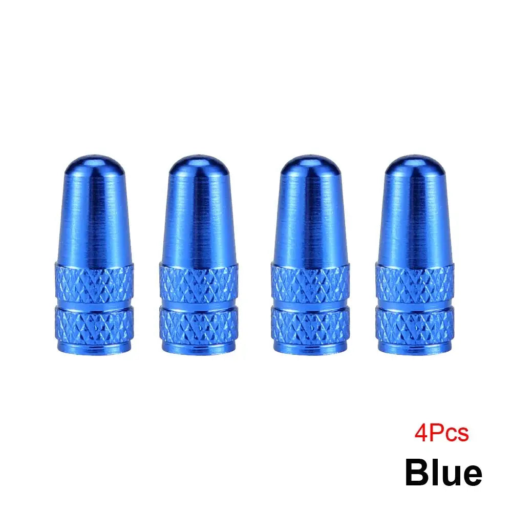 4-piece blue aluminum Presta valve caps for bicycle tires