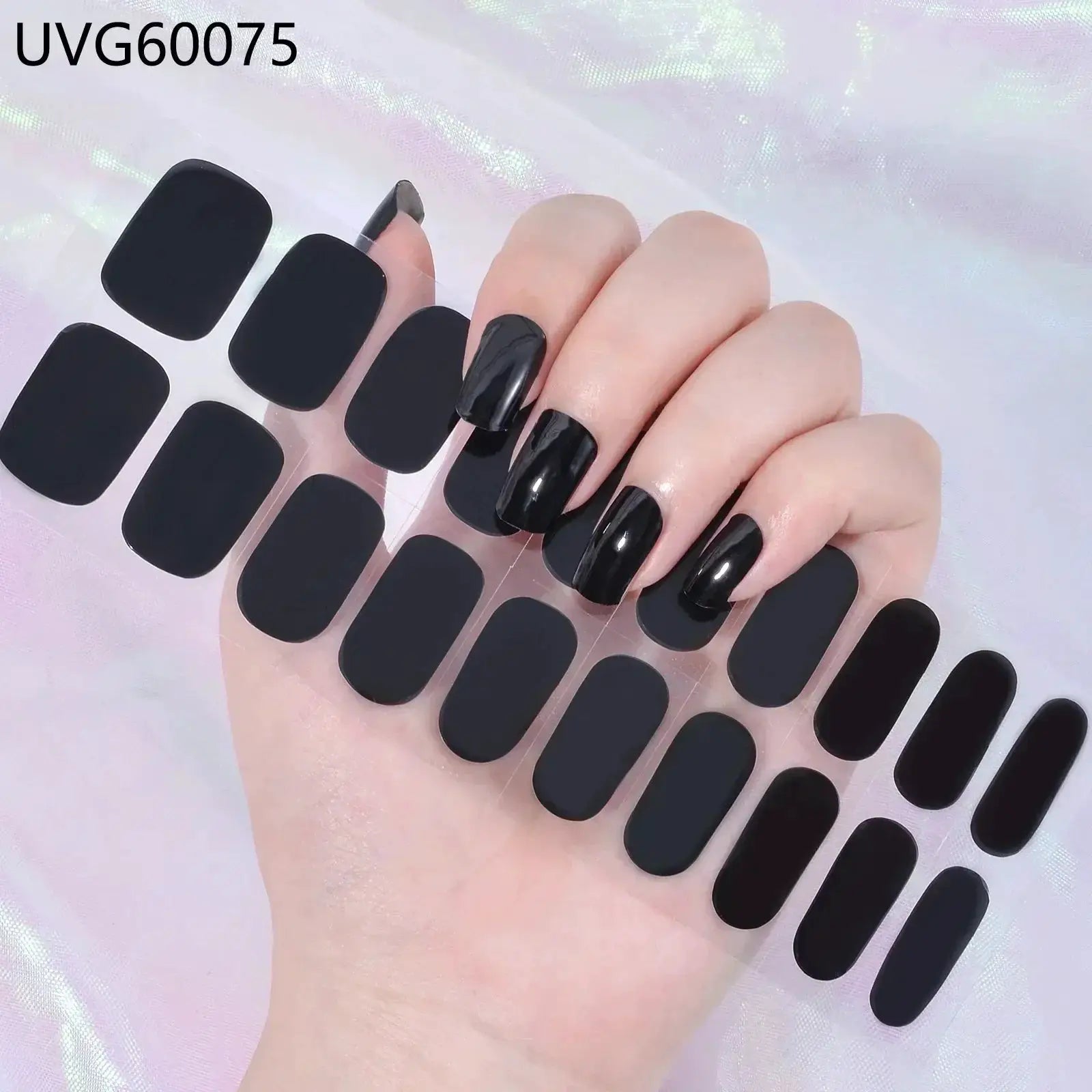 Simples Market 16/20/22-tip semi-cured gel nail wraps, full-coverage matte black stickers for DIY manicure
