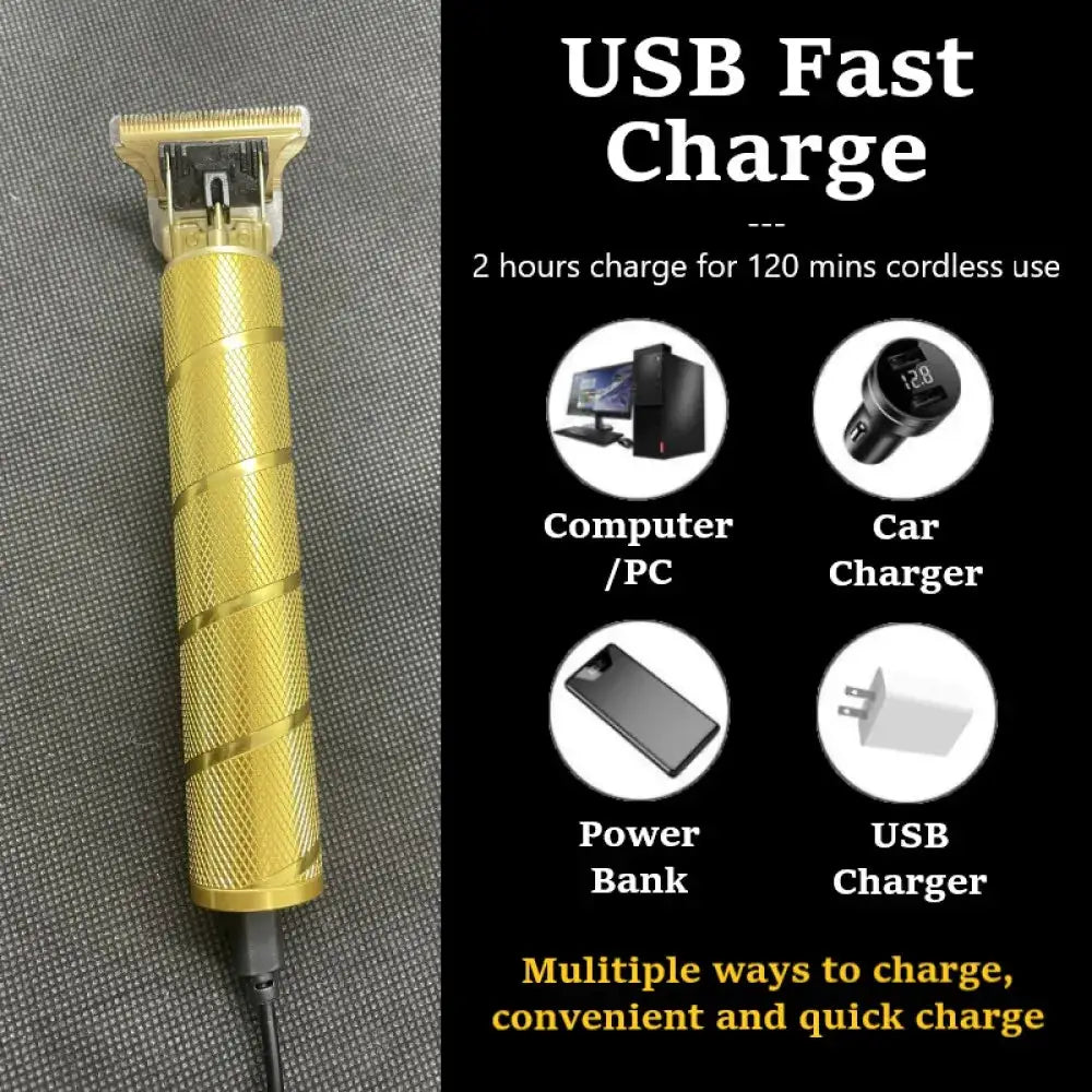 Clipper electric hair trimmer, gold cordless barber tool with USB charging
