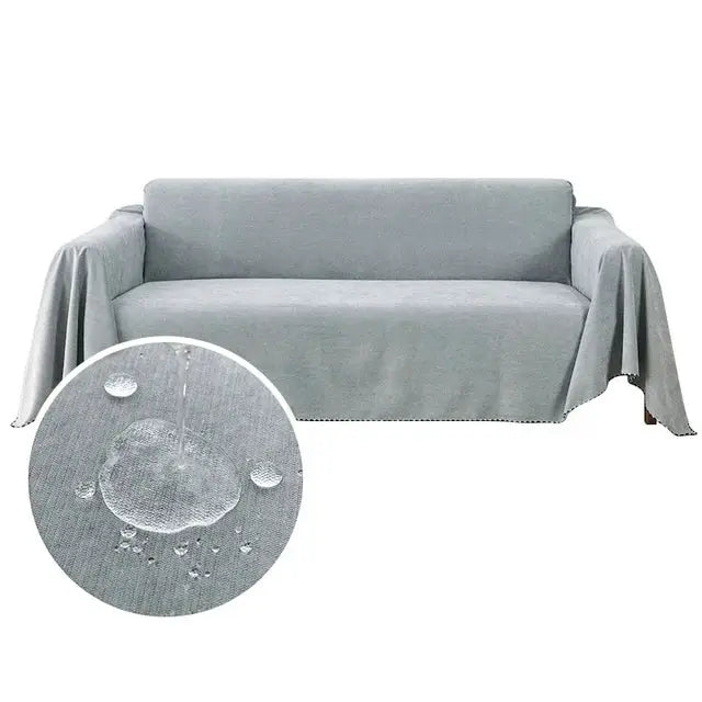 Waterproof sofa cover by Simples Market in solid grey; durable, dustproof fabric for living room.