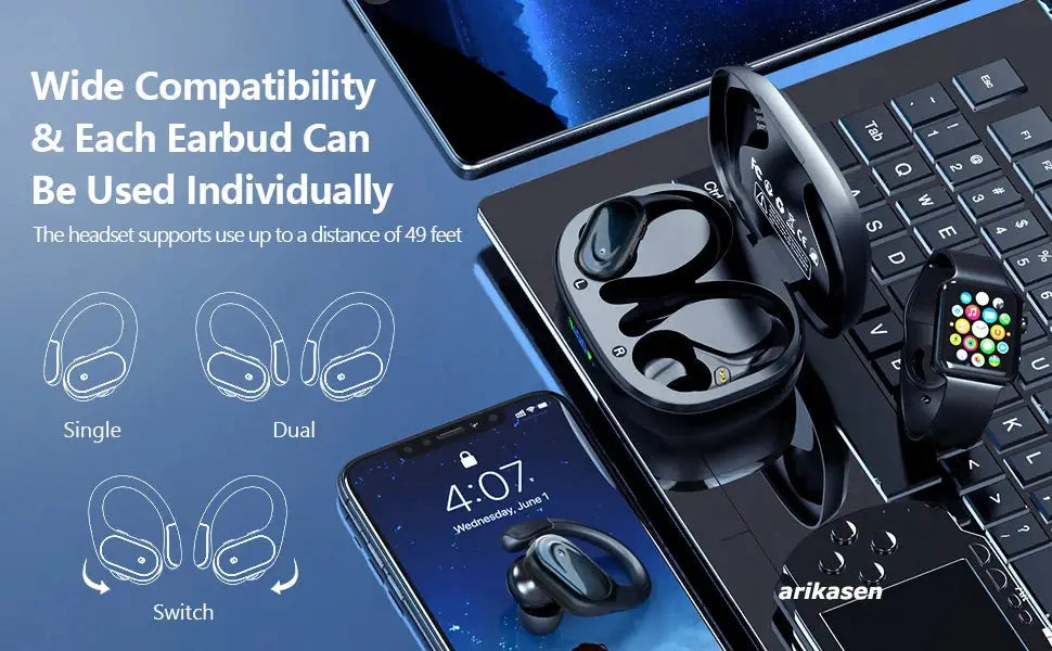 Wireless earbuds Simples Market in black with charging case; Bluetooth 5.3, LED display, IPX6