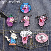 Cartoon Courage The Cowardly Dog Enamel Pin Pink Dog Brooch Lapel Badge Jewelry Gift For Kids And Friends