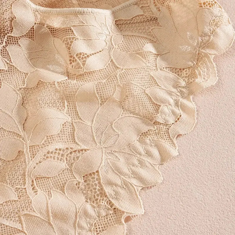 Floral lace panties nude beige with scalloped edge, low waist breathable women's underwear, S-XL