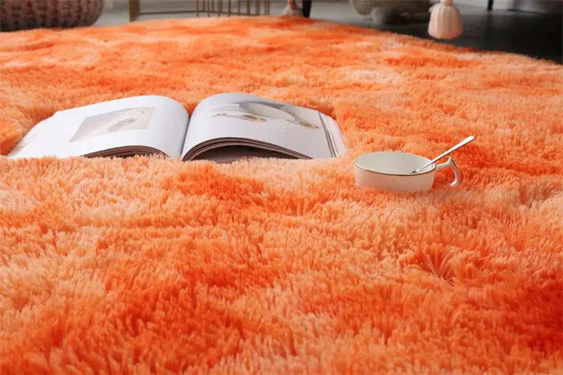 Premium fluffy orange shag rug by Simples Market for living room with ultra-soft plush texture