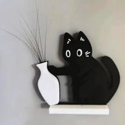 Fridge magnet: black cat pushing a white vase, Cat Whisker Collection home office decor