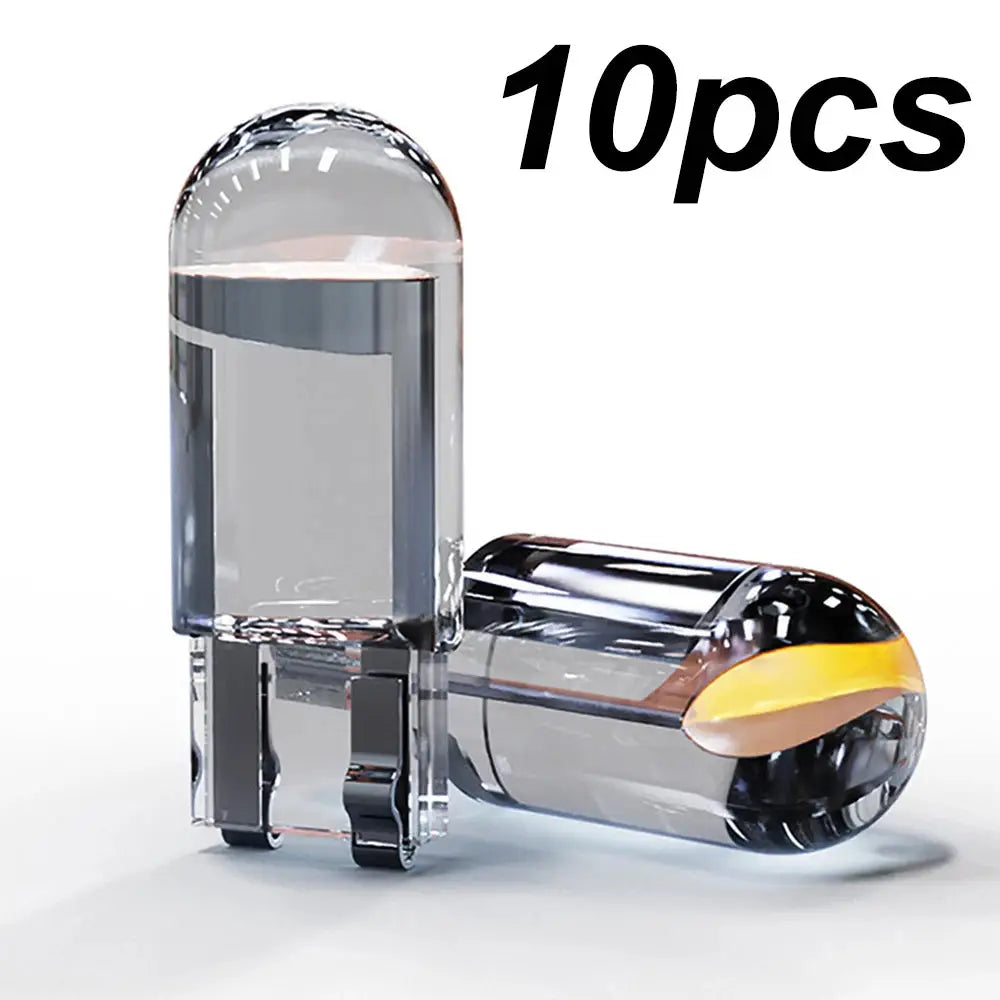 10X New W5W LED T10 COB Glass Interior Bulbs White Ice Blue Yellow 12V For Dome Lights And License Plate