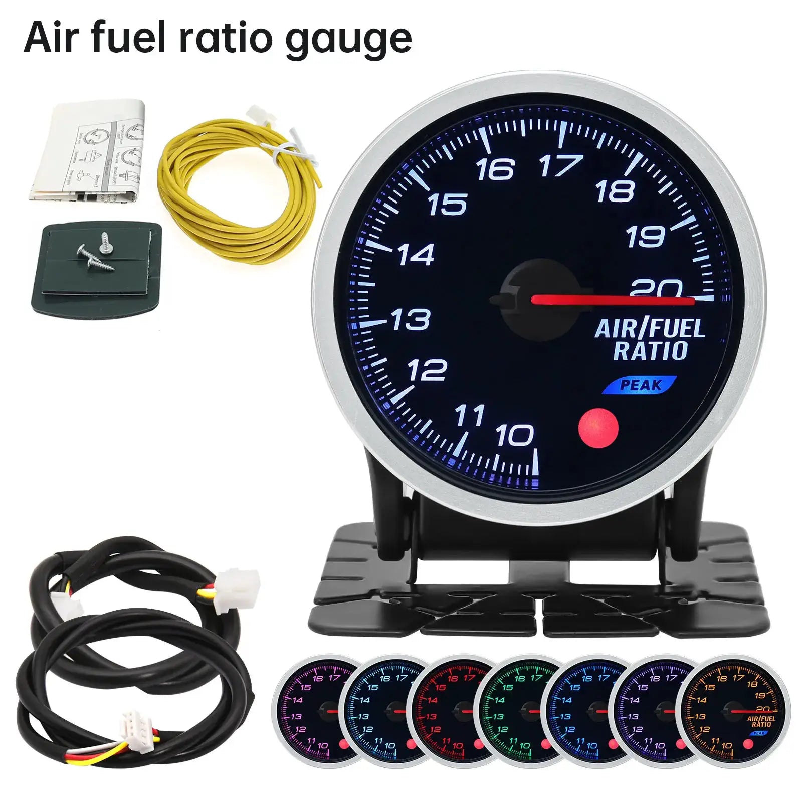 Simples Market universal 52mm car gauge kit with 8-color air/fuel ratio gauge, wiring harness and mounting hardware