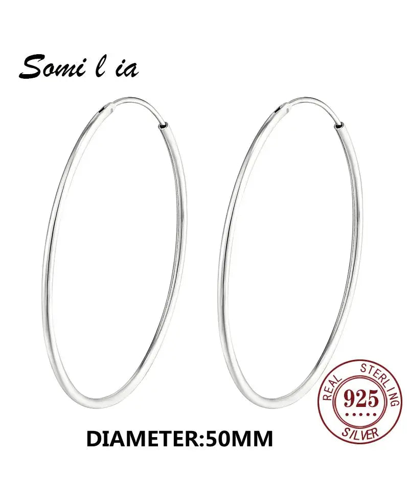 Somilia 925 Sterling Silver Big Hoop Earrings For Women Platinum Finish 10mm To 90mm Fine Jewelry