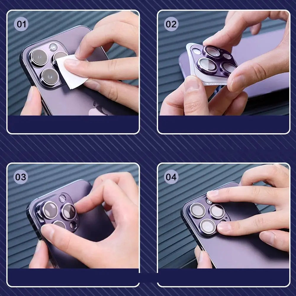 Simples Market metal camera lens glass protector for iPhone 11–15, high-definition back lens cover, 4-step install