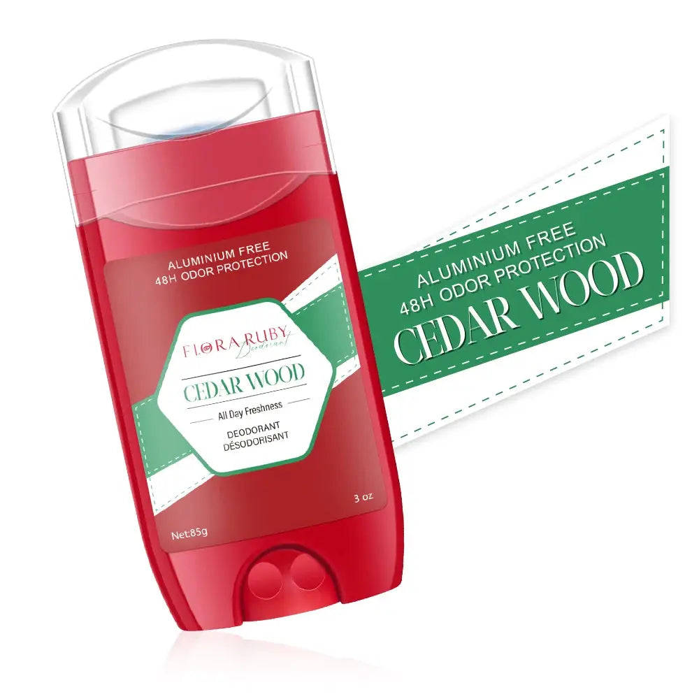Aluminum-free deodorant for men, Flora Ruby Cedar Wood, red stick, 85g, 48h odor protection