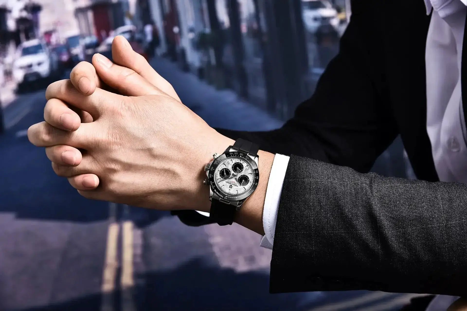 Pagani Design 40mm V2 sky blue dial chronograph watch with stainless steel bracelet