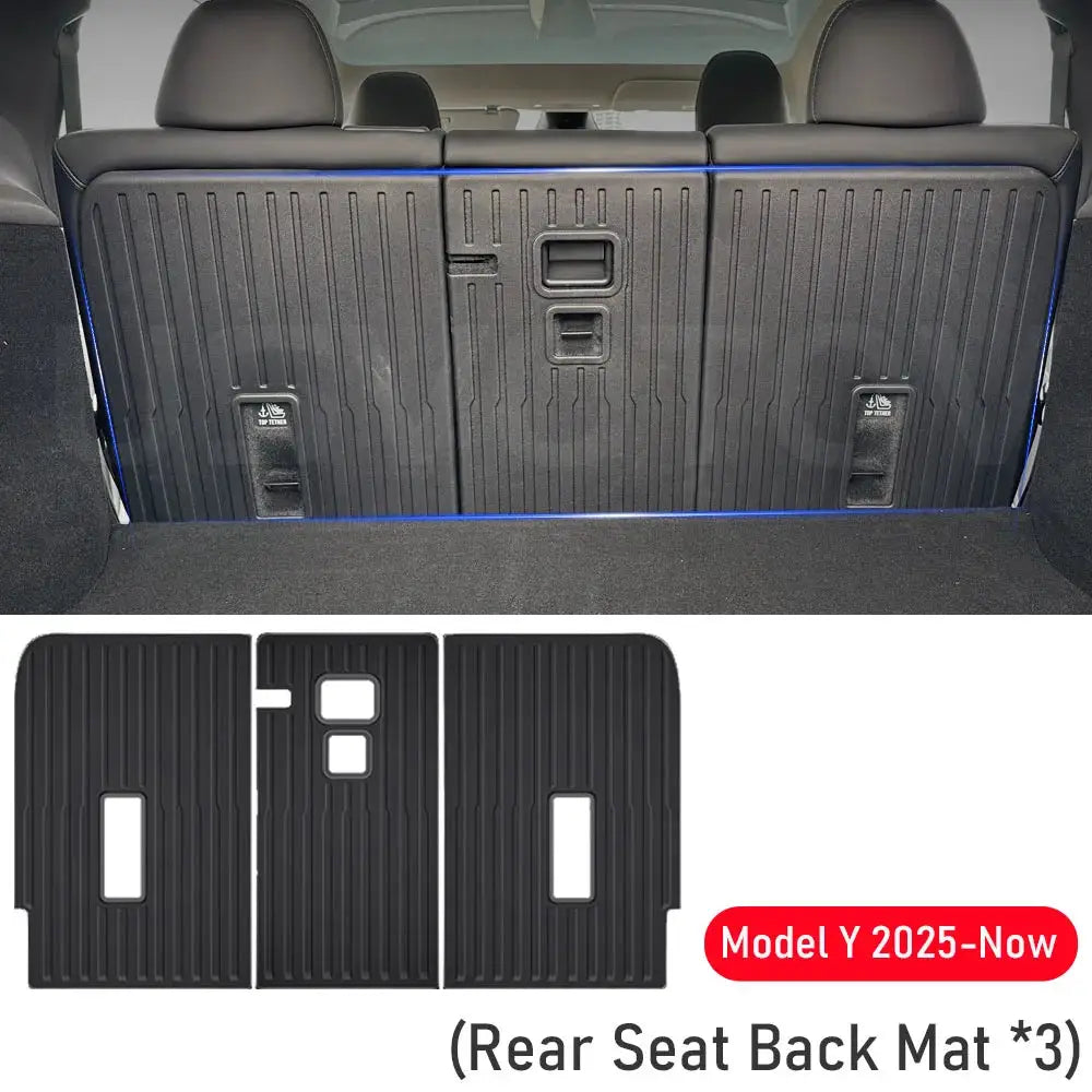 3-piece Juniper rear seat back mats for Tesla Model Y 2025–Now, black ribbed liners by Simples Market