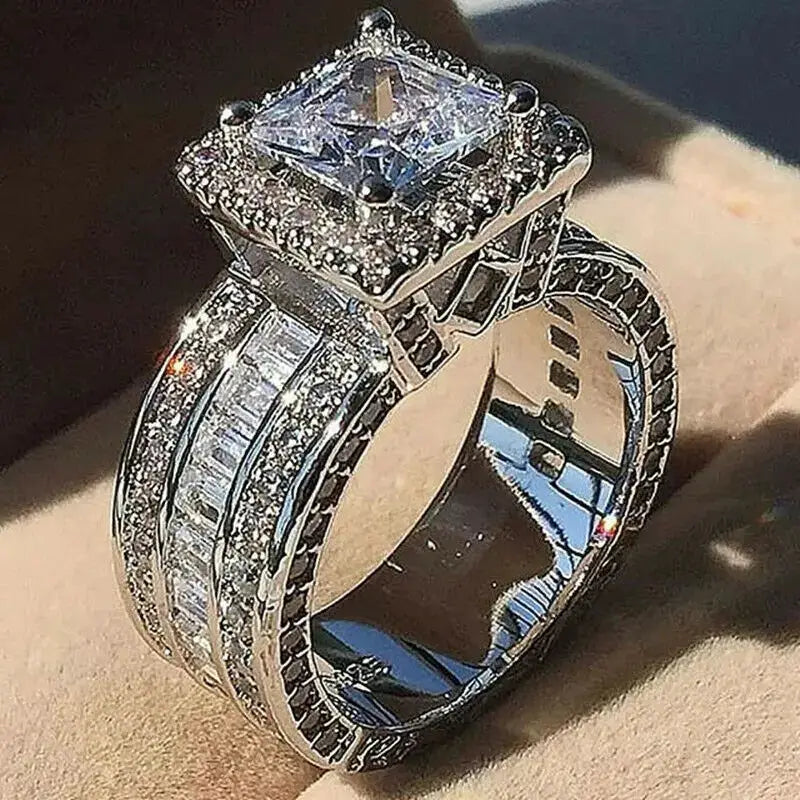 Bridal ring set in silver with white zircon stones.