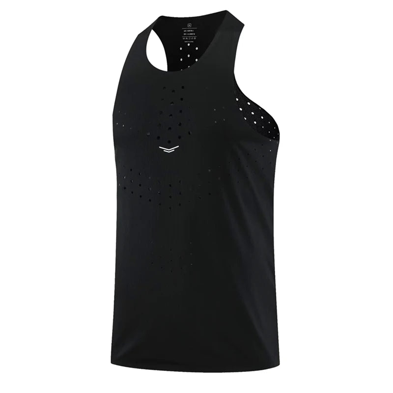 Athletics tank top by Simples Market, black sleeveless running vest with perforated ventilation.