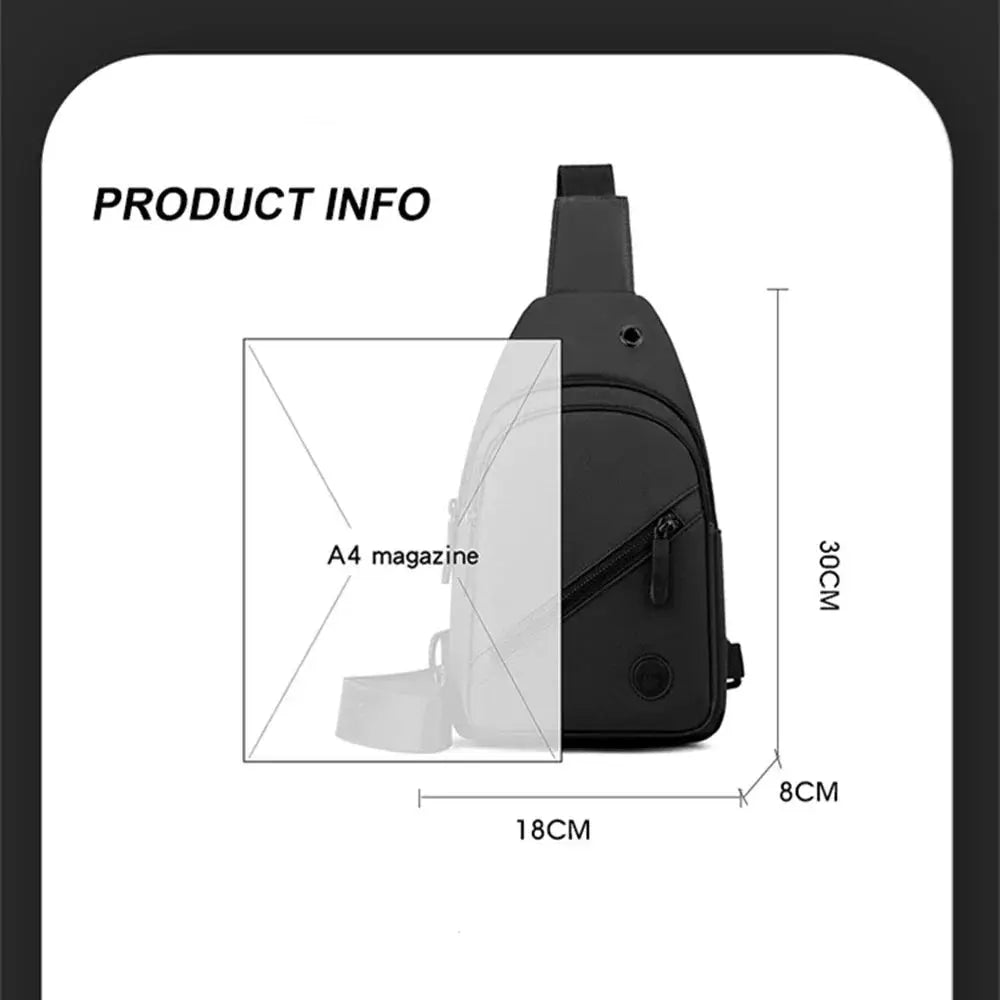 Lightweight men's chest bag by Simples Market, black nylon crossbody sling bag for outdoor use (18x8x30 cm)