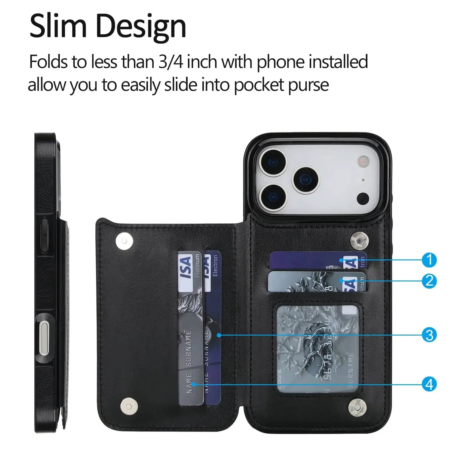 SureShield IPhone 17 Series Wallet Case With Card Holder Kickstand Dual Magnetic Clasp PU Leather