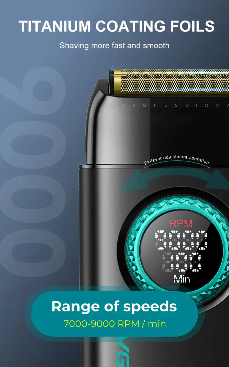 VGR high-end men's shaver with titanium coating foils and LED RPM display, Simples Market V-378.