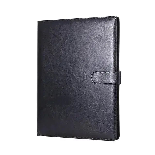 Simples Market PU leather A4 conference folder binder with strap closure, black