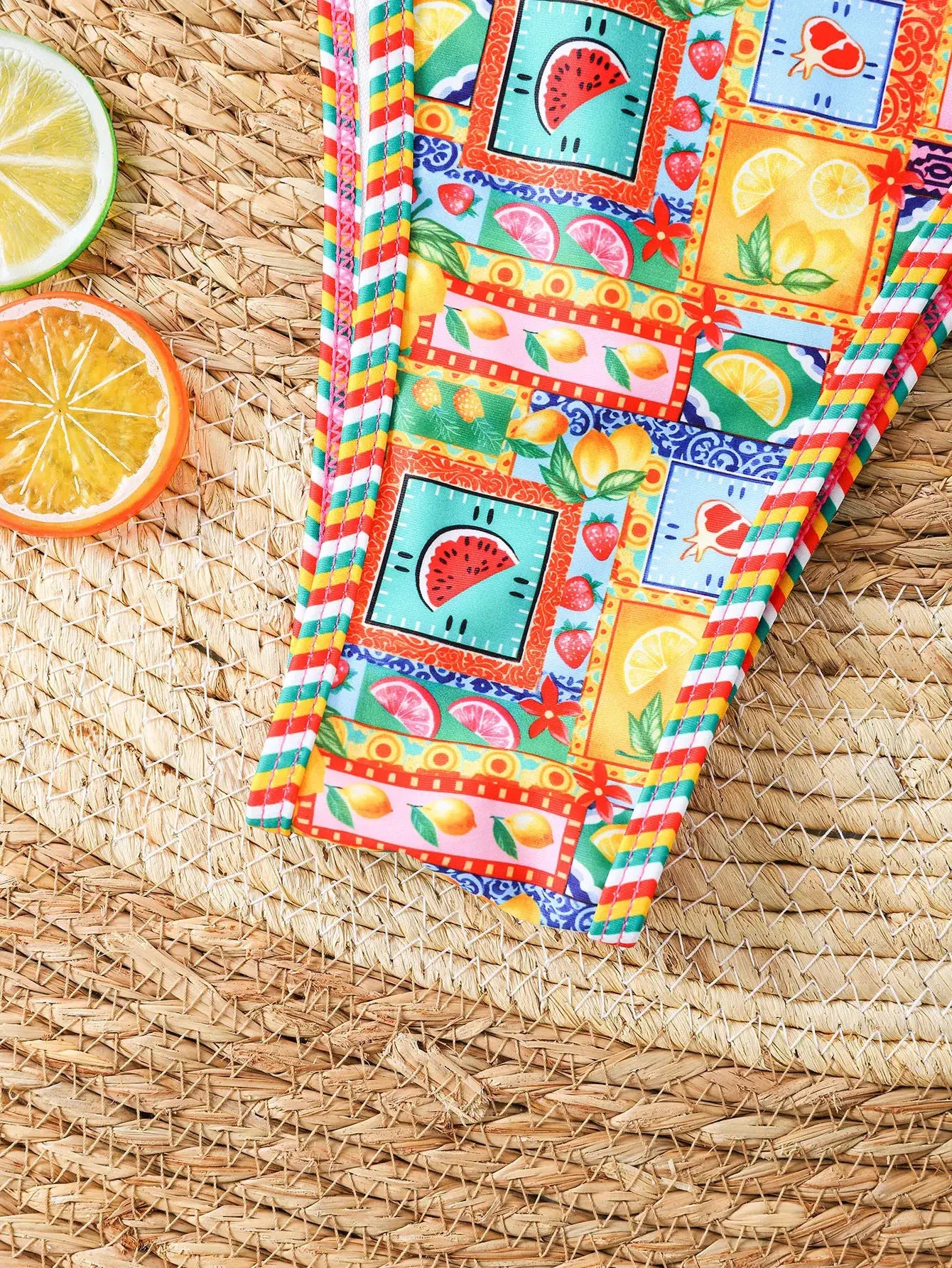 2026 New Triangle Bikini Set in bright multicolor fruit-print fabric
