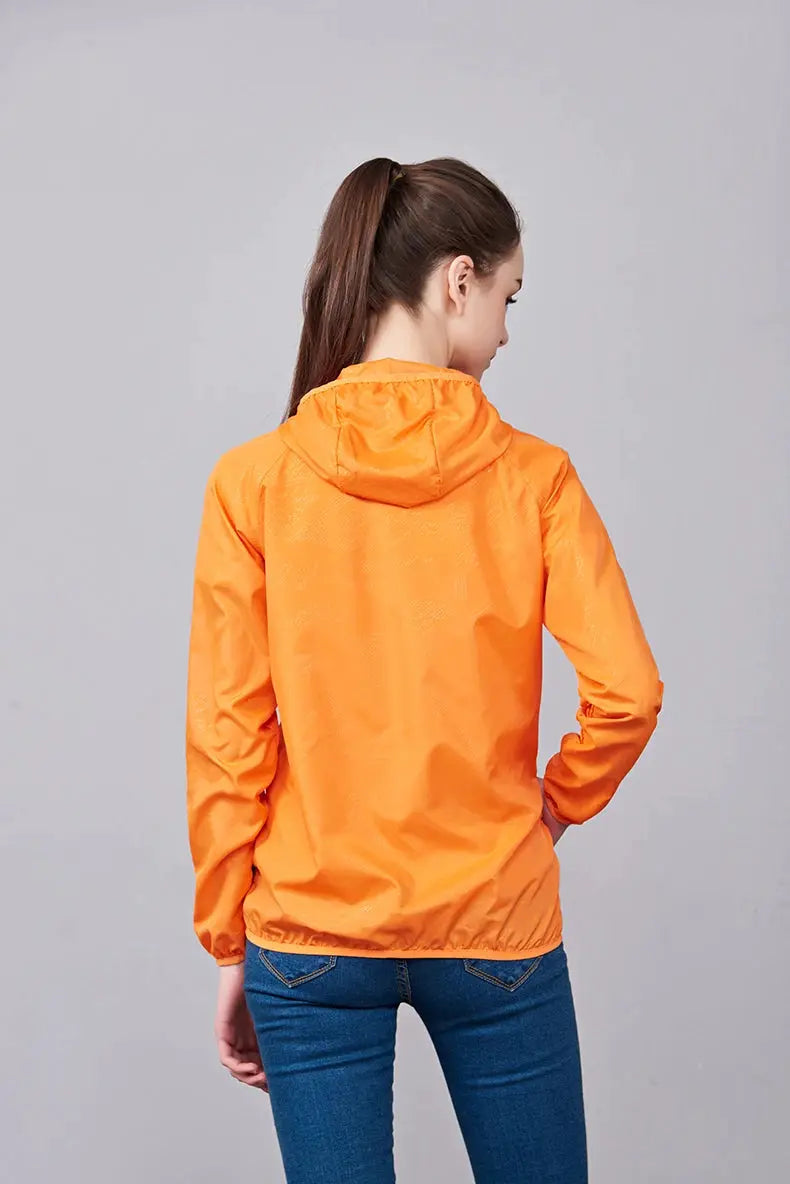 JNLN Unisex Hiking Jacket, orange hooded waterproof windbreaker