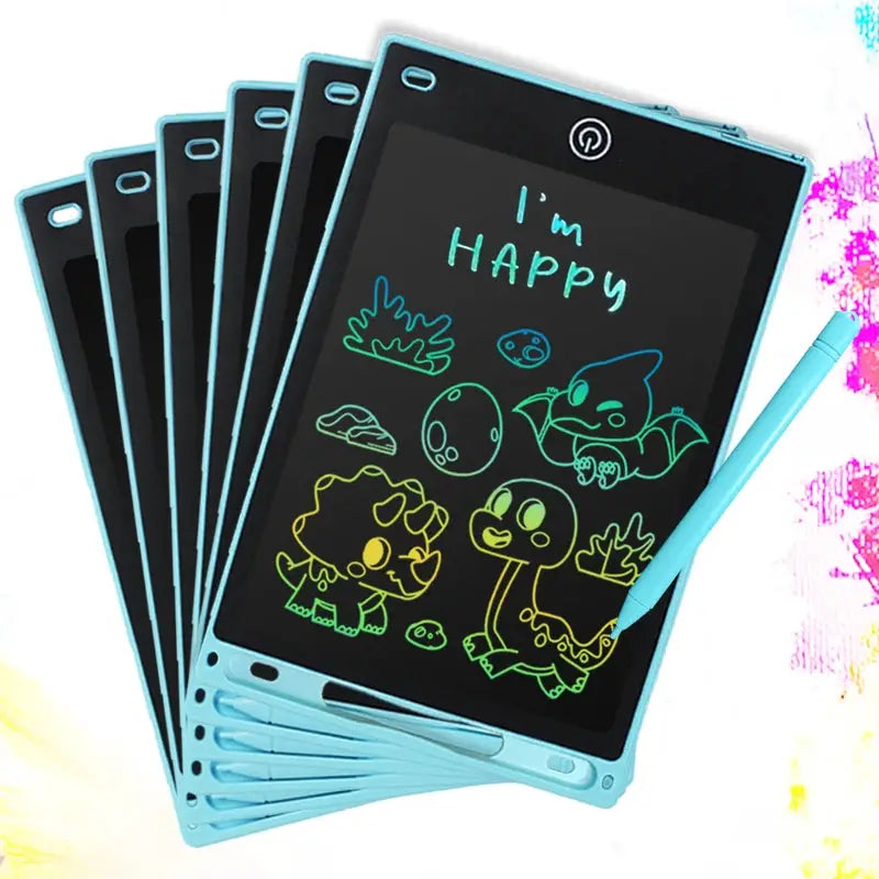 Simples Market 8.5-inch LCD writing tablet set with turquoise frames and stylus (5-pack) showing colorful drawings