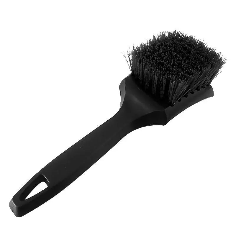 Car tire rim brush with hard black bristles and black handle