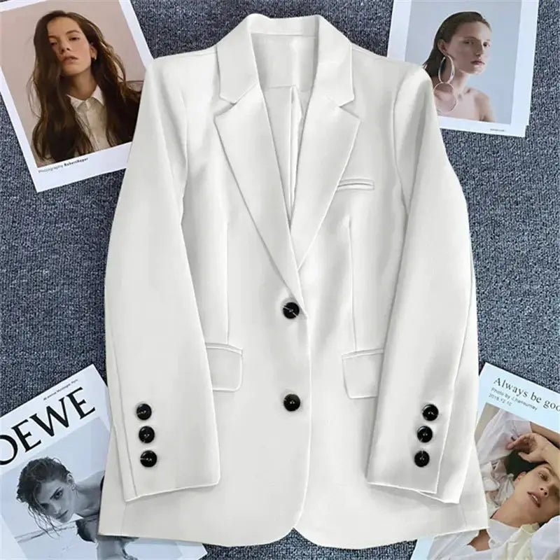 EleganceCo Office Lady Blazer For Women Slim Fit Single Button Notched Collar Jacket With Stretch Jersey