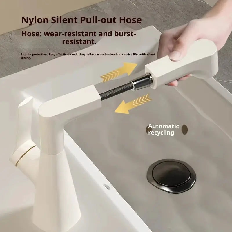 Simples Market pull-out bathroom faucet with liftable spray head, white, 360° rotatable, 2 spray modes