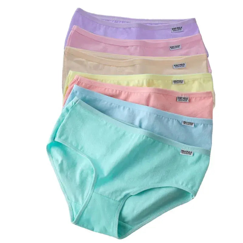 7-pack Simples Market women's cotton panties in solid pastel colors; breathable, soft briefs.