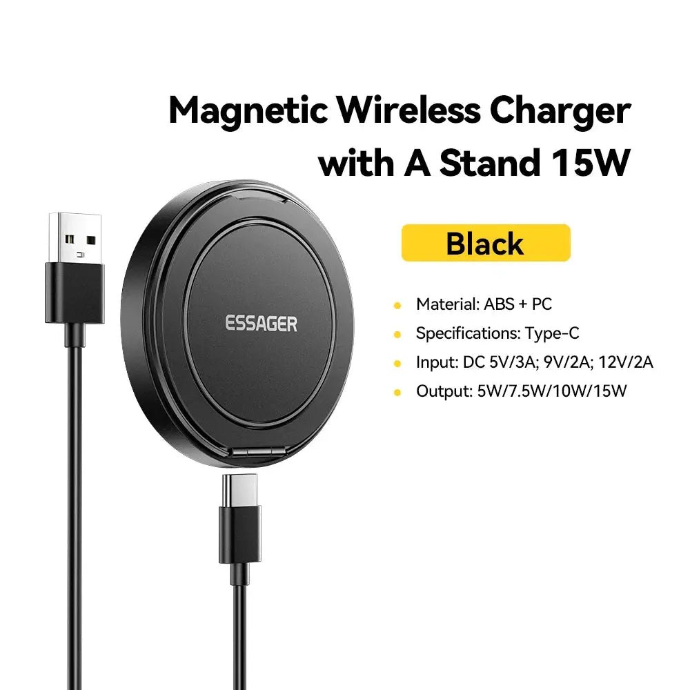 Essager Magnetic Wireless Charger With Holder 15W Fast Charging For IPhone 16 15 14 13 Pro Max AirPods Mini