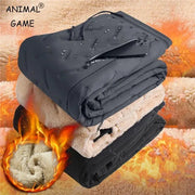 Mens Winter Sweatpants With Plush Thick Fleece Lining Lambswool Thermal Trousers Waterproof Windproof Warm Casual Pants