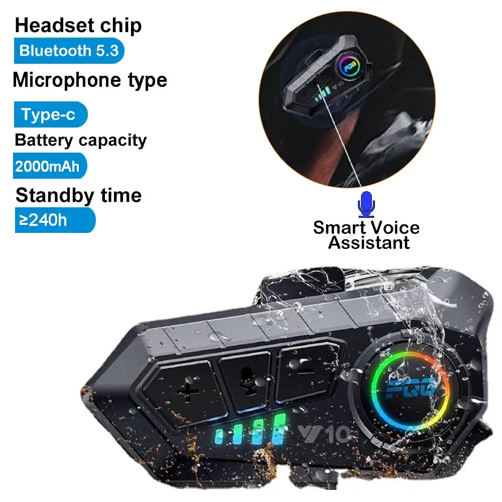 RiderPro Bluetooth 5.3 Helmet Headset Waterproof Hands Free Calls MP3 Music Player For Motorcycle